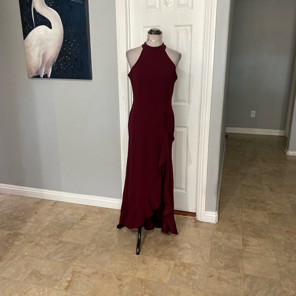 New Women Large WOOSEA Burgundy High Neck Split Bodycon Mermaid Cocktail dress
